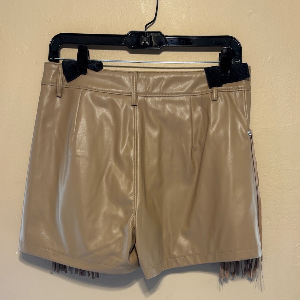 NWT Tan Leather Shorts with Fringe - Picture 6 of 9